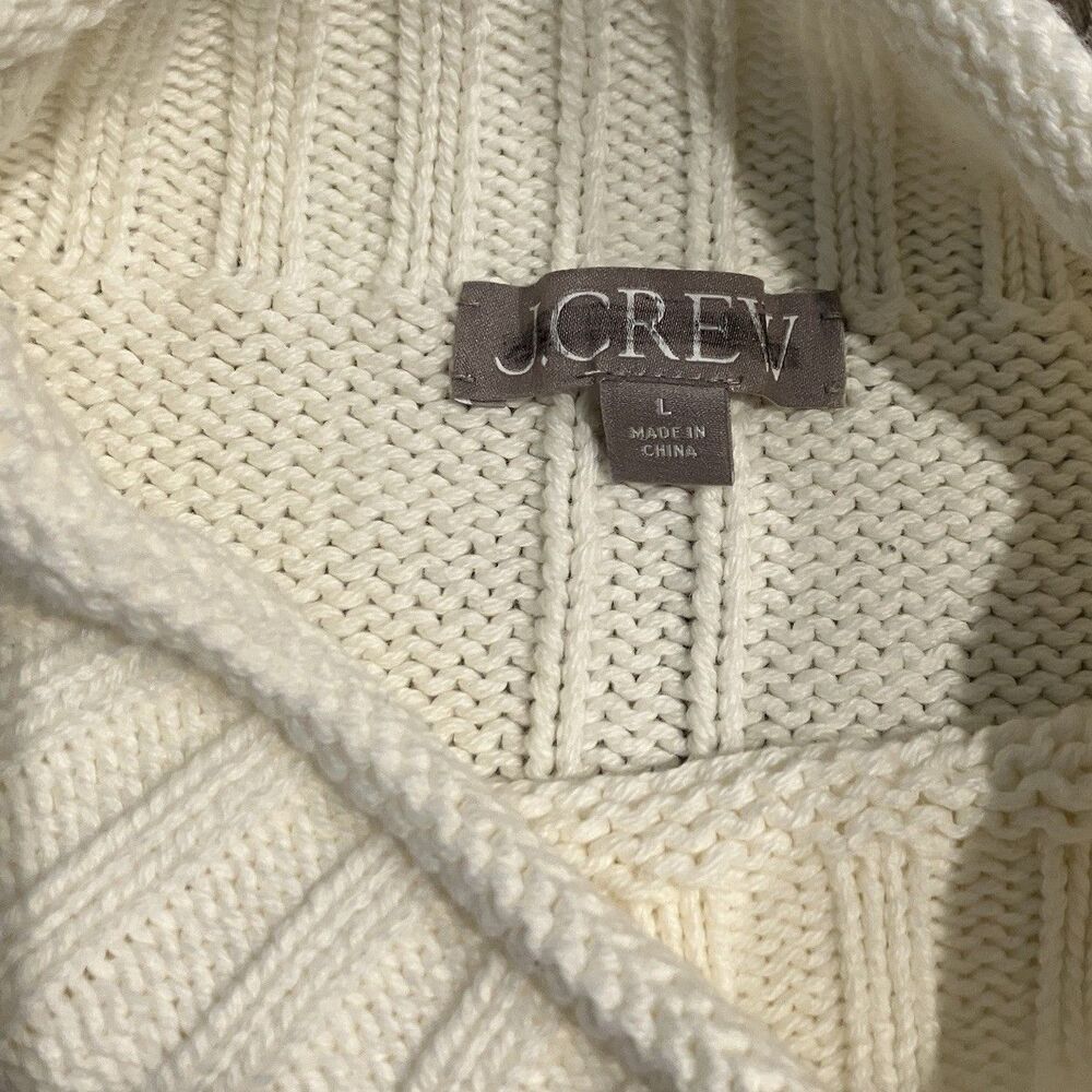 J.Crew 2025 Rollneck Sweater Womens L Ivory Navy Blue Striped Cotton Nautical - Picture 8 of 13